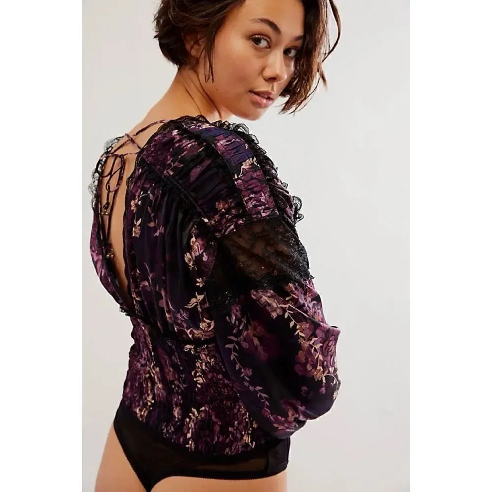 NWT Free People Worth the Wait Bodysuit in Black Combo, Size Small